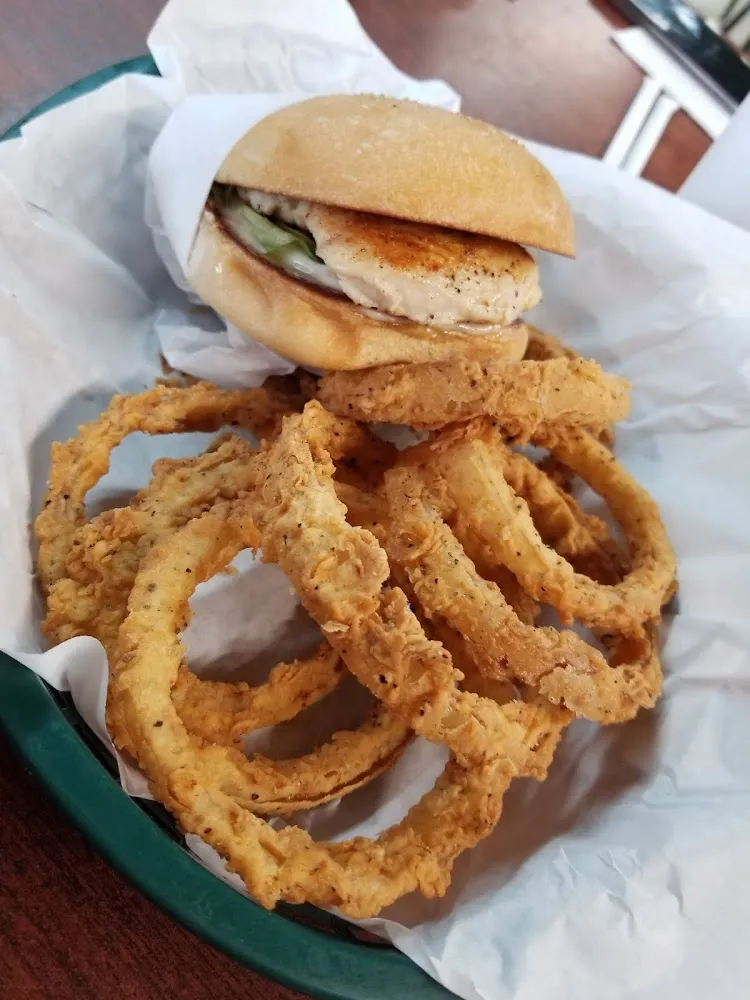 Grilled Chicken Sandwich with Onion Rings